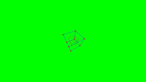 A geometric wireframe structure with red nodes on a vibrant green background Stock Footage 340903953