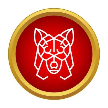 Geometric wolf head icon on red button Stock Illustration