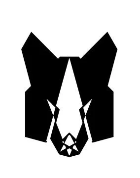 Geometric wolf head illustration, Abstract black and white wolf portrait, Min Stock-Illustration