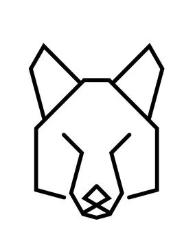 Geometric wolf head outline vector, Minimalist polygon wolf icon, Line art an Illustrazione stock