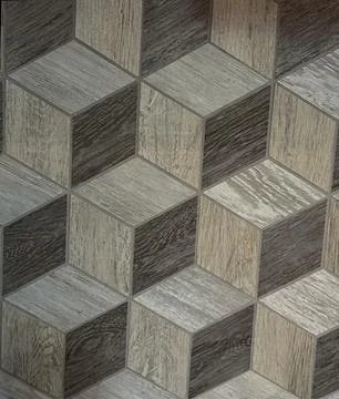 Geometric Wood Cube Tile Pattern for Modern Wall or Floor Design Foto stock
