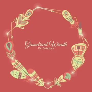 Geometric wreath feathers Illustrazione stock