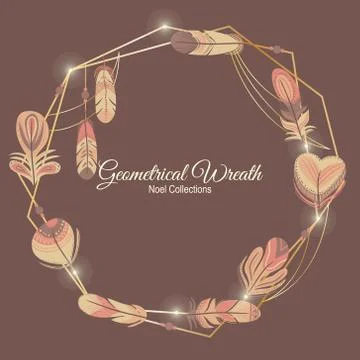 Geometric wreath feathers Stock Illustration
