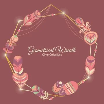 Geometric wreath feathers Stock Illustration