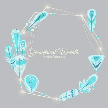 Geometric wreath feathers Illustrazione stock