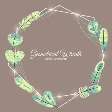 Geometric wreath feathers Stock Illustration