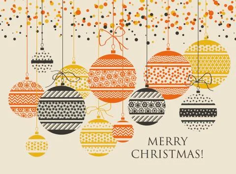 Geometric xmas bauble pattern vector illustration in retro 60s style. Vintage Stock Illustration