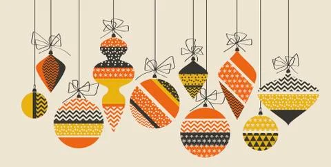 Geometric xmas bauble pattern vector illustration in retro 60s style. Vintage Illustrazione stock