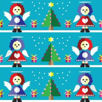 Geometric xmas pattern with angels Illustrazione stock
