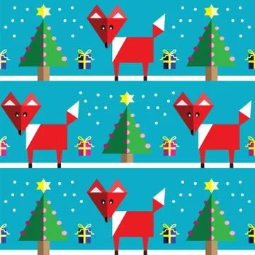 Geometric xmas pattern with fox Stock Illustration