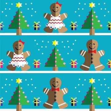 Geometric xmas pattern with ginger bread man Stock Illustration