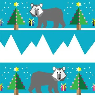 Geometric xmas pattern with polar bear Stock Illustration