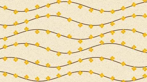 Geometric yellow diamond patterns connected by wavy lines on neutral backgrou Illustrazione stock