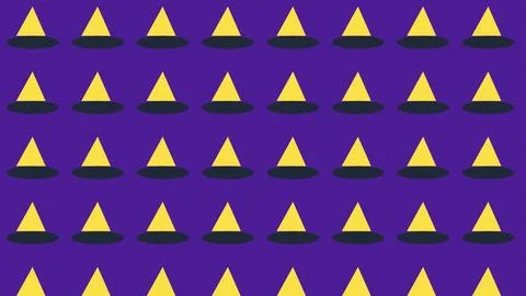 Geometric yellow triangles pattern on solid purple background Stock Illustration