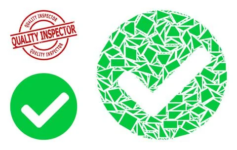 Geometric Yes Mark Icon Mosaic and Scratched Quality Inspector Badge Stock Illustration