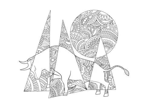 Geometric zen composition with bull Stock Illustration