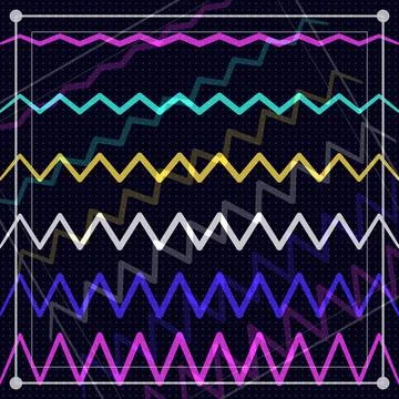 Geometric zigzag lines abstract design with vibrant colors on dark background Stock Illustration