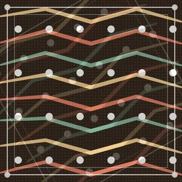 Geometric zigzag lines pattern with dots on dark background Stock Illustration