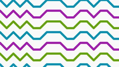 Geometric zigzag lines pattern in purple green teal blue on white background Stock Illustration
