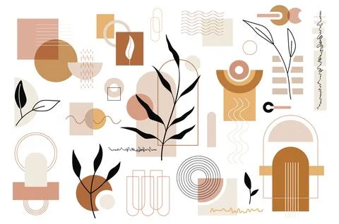 Geometrical and Floral Objects Set 스톡 일러스트