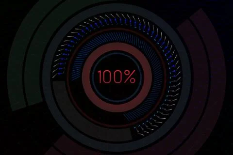 Geometrical background with hud elements and 100 percent text. 3D illustration. Illustrazione stock