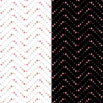 Geometrical chevron seamless pattern. Bright colored zigzag line, pink hearts Stock Illustration