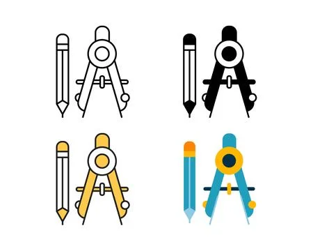 Geometrical compass icon vector design in 4 style line, glyph, duotone, and.. Illustrazione stock