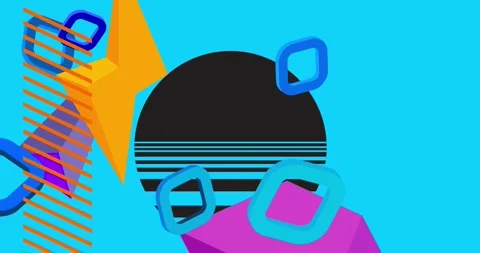 Geometrical creative retro theme on blue animation Stock Footage 329681555