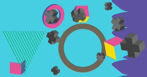Geometrical creative retro theme on blue cartoon Stock Footage 345100842