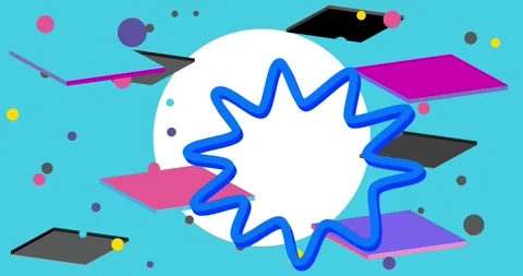 Geometrical creative retro theme on blue moving image Stock Footage 345516694
