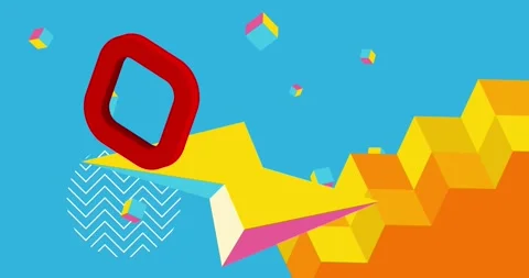 Geometrical creative retro theme on blue animation Stock Footage 347178744