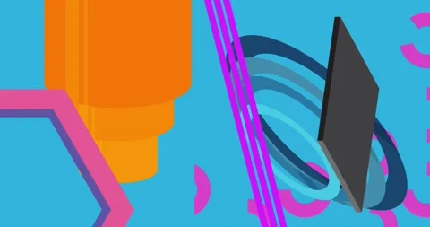 Geometrical creative retro theme on blue cartoon Stock Footage 347339731