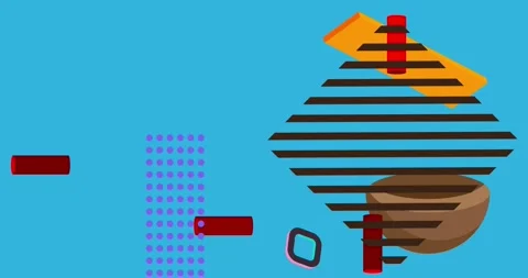 Geometrical creative retro theme on blue moving image Stock Footage 347594533
