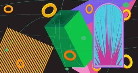 Geometrical creative retro theme on gray moving image Stock Footage 347594541