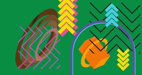 Geometrical creative retro theme on green moving image Stock Footage 345013036