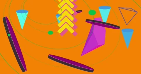 Geometrical creative retro theme on orange moving image Stock Footage 345013033