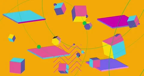 Geometrical creative retro theme on orange video Stock-Footage 345100843