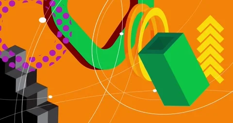 Geometrical creative retro theme on orange animation Stock Footage 347178748