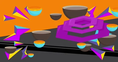 Geometrical creative retro theme on orange video Stock Footage 347244830