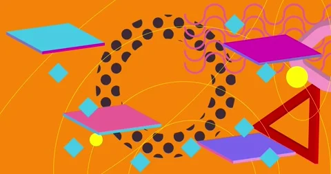 Geometrical creative retro theme on orange cartoon Stock Footage 347339737