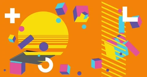 Geometrical creative retro theme on orange moving image Stock Footage 347594532