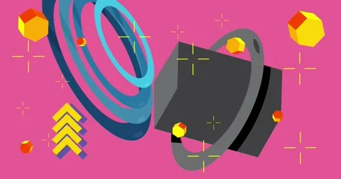 Geometrical creative retro theme on pink video Stock Footage 331409416