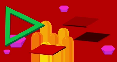 Geometrical creative retro theme on red Stock Footage 330092664