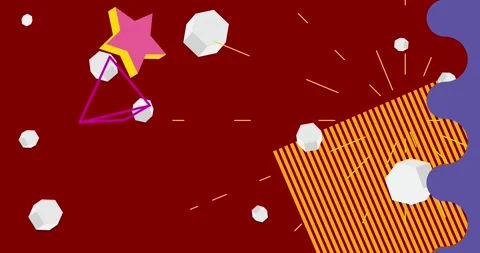 Geometrical creative retro theme on red moving image Stock Footage 345013035