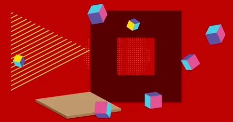 Geometrical creative retro theme on red animation Stock-Footage 345100845