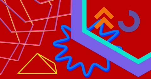 Geometrical creative retro theme on red moving image Stock Footage 345516692