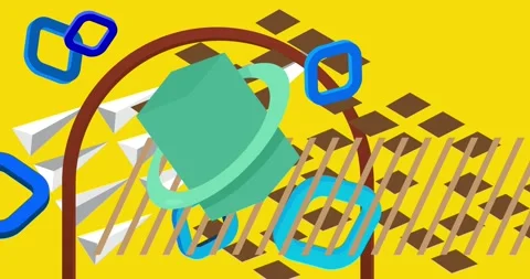 Geometrical creative retro theme on yellow cartoon Stock Footage 344915673