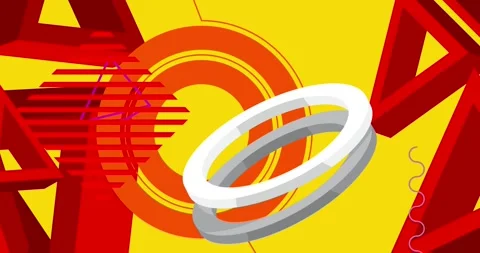 Geometrical creative retro theme on yellow moving image Stock Footage 345013037