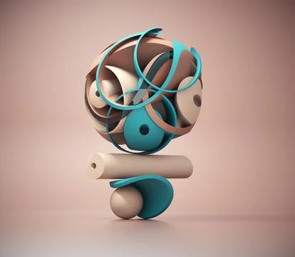 Geometrical elements on balance.. This is a 3d render illustration Stock Illustration