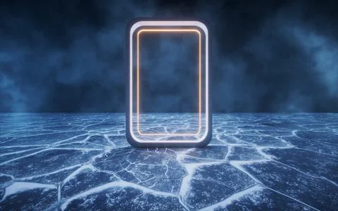Geometrical frame with ice ground surface, 3d rendering. Stock Illustration